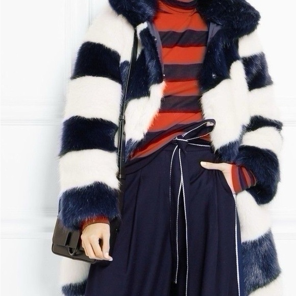 J.Crew Collection Faux Fur Topcoat in Stripe Women’s Size XXS - Picture 4 of 14